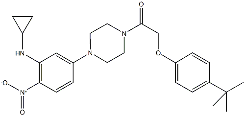 1-[(4-tert-butylphenoxy)acetyl]-4-{3-(cyclopropylamino)-4-nitrophenyl}piperazine Struktur