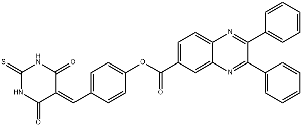 4-[(4,6-dioxo-2-thioxotetrahydropyrimidin-5(2H)-ylidene)methyl]phenyl 2,3-diphenylquinoxaline-6-carboxylate Struktur