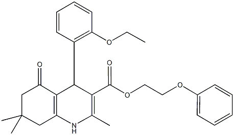 2-phenoxyethyl 4-(2-ethoxyphenyl)-2,7,7-trimethyl-5-oxo-1,4,5,6,7,8-hexahydro-3-quinolinecarboxylate Struktur