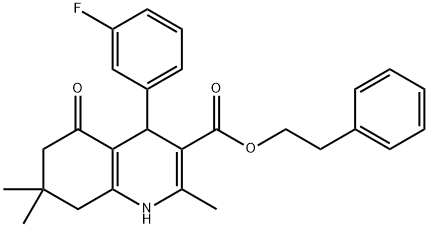 2-phenylethyl 4-(3-fluorophenyl)-2,7,7-trimethyl-5-oxo-1,4,5,6,7,8-hexahydro-3-quinolinecarboxylate Struktur