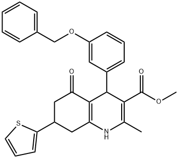 methyl 4-[3-(benzyloxy)phenyl]-2-methyl-5-oxo-7-thien-2-yl-1,4,5,6,7,8-hexahydroquinoline-3-carboxylate Struktur