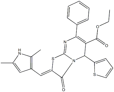 ethyl 2-[(2,5-dimethyl-1H-pyrrol-3-yl)methylene]-3-oxo-7-phenyl-5-(2-thienyl)-2,3-dihydro-5H-[1,3]thiazolo[3,2-a]pyrimidine-6-carboxylate Struktur