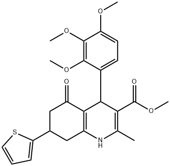 methyl 2-methyl-5-oxo-7-(2-thienyl)-4-(2,3,4-trimethoxyphenyl)-1,4,5,6,7,8-hexahydro-3-quinolinecarboxylate Struktur