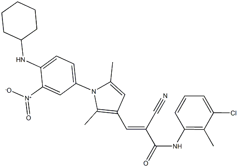 N-(3-chloro-2-methylphenyl)-2-cyano-3-(1-{4-(cyclohexylamino)-3-nitrophenyl}-2,5-dimethyl-1H-pyrrol-3-yl)acrylamide Struktur