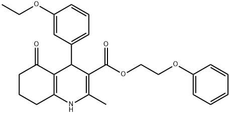 2-phenoxyethyl 4-(3-ethoxyphenyl)-2-methyl-5-oxo-1,4,5,6,7,8-hexahydro-3-quinolinecarboxylate Struktur