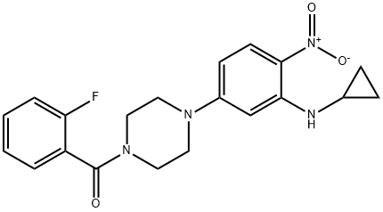 1-{3-(cyclopropylamino)-4-nitrophenyl}-4-(2-fluorobenzoyl)piperazine Struktur