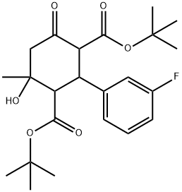 di(tert-butyl) 2-(3-fluorophenyl)-4-hydroxy-4-methyl-6-oxo-1,3-cyclohexanedicarboxylate Struktur