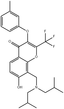 8-[(diisobutylamino)methyl]-7-hydroxy-3-(3-methylphenoxy)-2-(trifluoromethyl)-4H-chromen-4-one Struktur