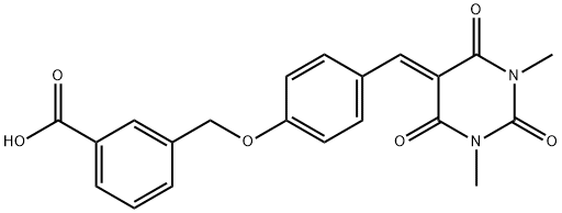 3-({4-[(1,3-dimethyl-2,4,6-trioxotetrahydro-5(2H)-pyrimidinylidene)methyl]phenoxy}methyl)benzoic acid Struktur