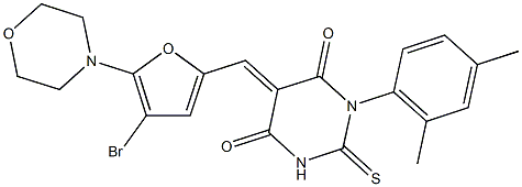 5-{[4-bromo-5-(4-morpholinyl)-2-furyl]methylene}-1-(2,4-dimethylphenyl)-2-thioxodihydro-4,6(1H,5H)-pyrimidinedione Struktur