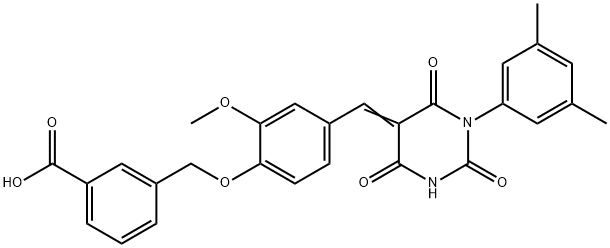 3-({4-[(1-(3,5-dimethylphenyl)-2,4,6-trioxotetrahydro-5(2H)-pyrimidinylidene)methyl]-2-methoxyphenoxy}methyl)benzoic acid Struktur