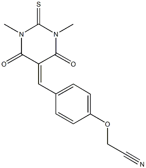 {4-[(1,3-dimethyl-4,6-dioxo-2-thioxotetrahydro-5(2H)-pyrimidinylidene)methyl]phenoxy}acetonitrile Struktur