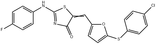 5-({5-[(4-chlorophenyl)sulfanyl]-2-furyl}methylene)-2-[(4-fluorophenyl)imino]-1,3-thiazolidin-4-one Struktur