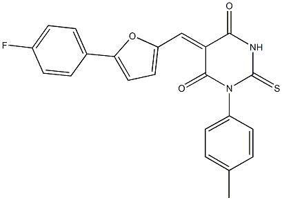 5-{[5-(4-fluorophenyl)-2-furyl]methylene}-1-(4-methylphenyl)-2-thioxodihydro-4,6(1H,5H)-pyrimidinedione Struktur