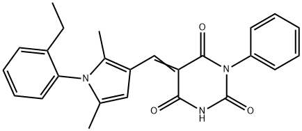 5-{[1-(2-ethylphenyl)-2,5-dimethyl-1H-pyrrol-3-yl]methylene}-1-phenyl-2,4,6(1H,3H,5H)-pyrimidinetrione Struktur