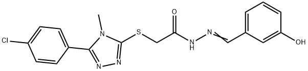 2-{[5-(4-chlorophenyl)-4-methyl-4H-1,2,4-triazol-3-yl]sulfanyl}-N'-(3-hydroxybenzylidene)acetohydrazide Struktur