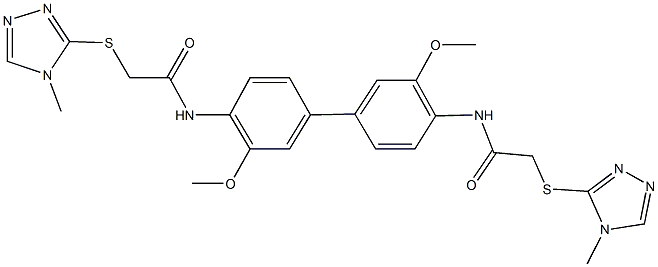 N-[3,3'-dimethoxy-4'-({[(4-methyl-4H-1,2,4-triazol-3-yl)sulfanyl]acetyl}amino)[1,1'-biphenyl]-4-yl]-2-[(4-methyl-4H-1,2,4-triazol-3-yl)sulfanyl]acetamide Struktur