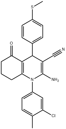 2-amino-1-(3-chloro-4-methylphenyl)-4-[4-(methylsulfanyl)phenyl]-5-oxo-1,4,5,6,7,8-hexahydro-3-quinolinecarbonitrile Struktur