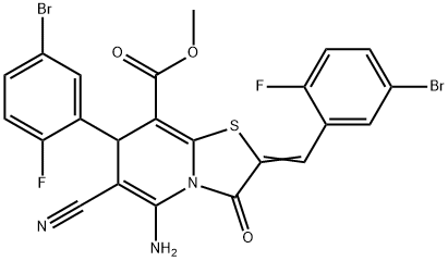 methyl 5-amino-2-(5-bromo-2-fluorobenzylidene)-7-(5-bromo-2-fluorophenyl)-6-cyano-3-oxo-2,3-dihydro-7H-[1,3]thiazolo[3,2-a]pyridine-8-carboxylate Struktur