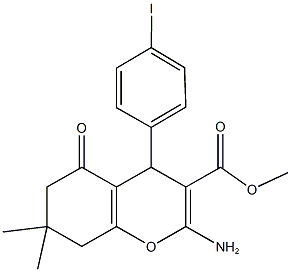 methyl 2-amino-4-(4-iodophenyl)-7,7-dimethyl-5-oxo-5,6,7,8-tetrahydro-4H-chromene-3-carboxylate Struktur