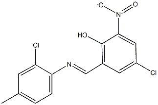 4-chloro-2-{[(2-chloro-4-methylphenyl)imino]methyl}-6-nitrophenol Struktur