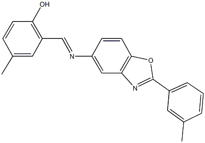 4-methyl-2-({[2-(3-methylphenyl)-1,3-benzoxazol-5-yl]imino}methyl)phenol Struktur