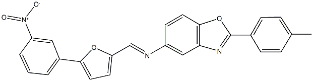 5-{[(5-{3-nitrophenyl}-2-furyl)methylene]amino}-2-(4-methylphenyl)-1,3-benzoxazole Struktur