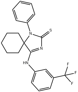 1-phenyl-4-{[3-(trifluoromethyl)phenyl]imino}-1,3-diazaspiro[4.5]decane-2-thione Struktur