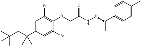 2-[2,6-dibromo-4-(1,1,3,3-tetramethylbutyl)phenoxy]-N'-[1-(4-methylphenyl)ethylidene]acetohydrazide Struktur