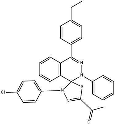 1-[4'-(4-chlorophenyl)-4-(4-ethylphenyl)-2-phenyl-1,2,4',5'-tetrahydrospiro(phthalazine-1,5'-[1,3,4]-thiadiazole)-2'-yl]ethanone Struktur