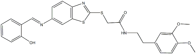 N-[2-(3,4-dimethoxyphenyl)ethyl]-2-({6-[(2-hydroxybenzylidene)amino]-1,3-benzothiazol-2-yl}sulfanyl)acetamide Struktur