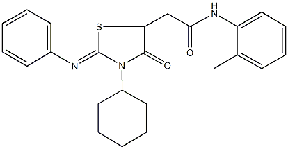 2-[3-cyclohexyl-4-oxo-2-(phenylimino)-1,3-thiazolidin-5-yl]-N-(2-methylphenyl)acetamide Struktur