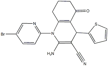 2-amino-1-(5-bromo-2-pyridinyl)-5-oxo-4-(2-thienyl)-1,4,5,6,7,8-hexahydro-3-quinolinecarbonitrile Struktur