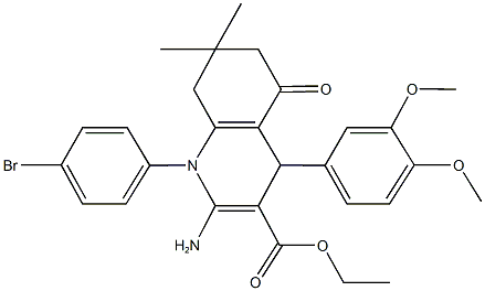 ethyl 2-amino-1-(4-bromophenyl)-4-(3,4-dimethoxyphenyl)-7,7-dimethyl-5-oxo-1,4,5,6,7,8-hexahydro-3-quinolinecarboxylate Struktur