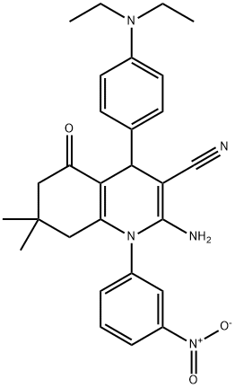 2-amino-4-[4-(diethylamino)phenyl]-1-{3-nitrophenyl}-7,7-dimethyl-5-oxo-1,4,5,6,7,8-hexahydroquinoline-3-carbonitrile Struktur