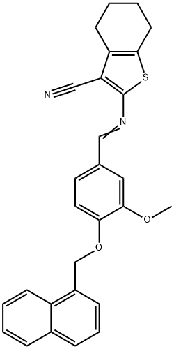 2-{[3-methoxy-4-(1-naphthylmethoxy)benzylidene]amino}-4,5,6,7-tetrahydro-1-benzothiophene-3-carbonitrile Struktur