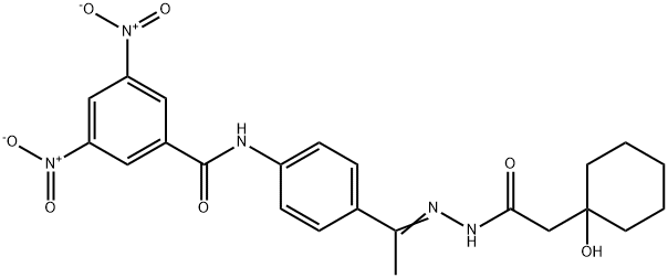 N-(4-{N-[(1-hydroxycyclohexyl)acetyl]ethanehydrazonoyl}phenyl)-3,5-bisnitrobenzamide Struktur