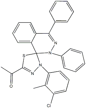 1-[4'-(3-chloro-2-methylphenyl)-2,4-diphenyl-1,2,4',5'-tetrahydrospiro(phthalazine-1,5'-[1,3,4]-thiadiazole)-2'-yl]ethanone Struktur