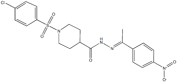 1-[(4-chlorophenyl)sulfonyl]-N'-(1-{4-nitrophenyl}ethylidene)-4-piperidinecarbohydrazide Struktur