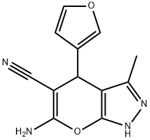 6-amino-4-(3-furyl)-3-methyl-1,4-dihydropyrano[2,3-c]pyrazole-5-carbonitrile Struktur