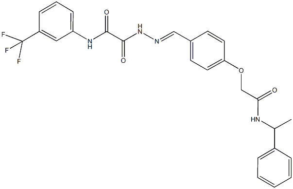 2-oxo-2-[2-(4-{2-oxo-2-[(1-phenylethyl)amino]ethoxy}benzylidene)hydrazino]-N-[3-(trifluoromethyl)phenyl]acetamide Struktur