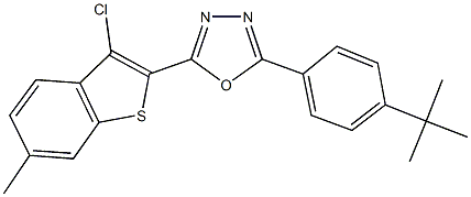 2-(4-tert-butylphenyl)-5-(3-chloro-6-methyl-1-benzothien-2-yl)-1,3,4-oxadiazole Struktur