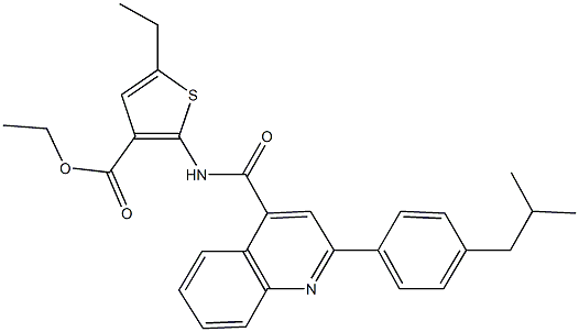 ethyl 5-ethyl-2-({[2-(4-isobutylphenyl)-4-quinolinyl]carbonyl}amino)-3-thiophenecarboxylate Struktur