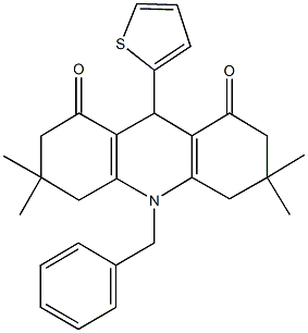 10-benzyl-3,3,6,6-tetramethyl-9-(2-thienyl)-3,4,6,7,9,10-hexahydro-1,8(2H,5H)-acridinedione Struktur