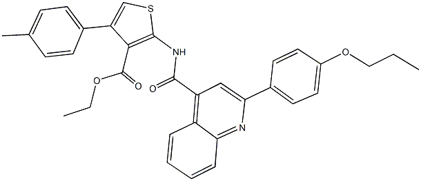 ethyl 4-(4-methylphenyl)-2-({[2-(4-propoxyphenyl)-4-quinolinyl]carbonyl}amino)-3-thiophenecarboxylate Struktur