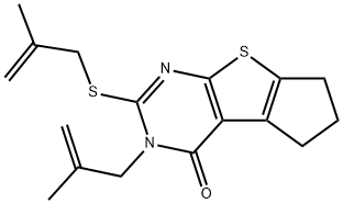 3-(2-methyl-2-propenyl)-2-[(2-methyl-2-propenyl)sulfanyl]-3,5,6,7-tetrahydro-4H-cyclopenta[4,5]thieno[2,3-d]pyrimidin-4-one Struktur