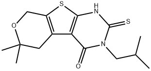 3-isobutyl-6,6-dimethyl-2-thioxo-1,2,3,5,6,8-hexahydro-4H-pyrano[4',3':4,5]thieno[2,3-d]pyrimidin-4-one Struktur