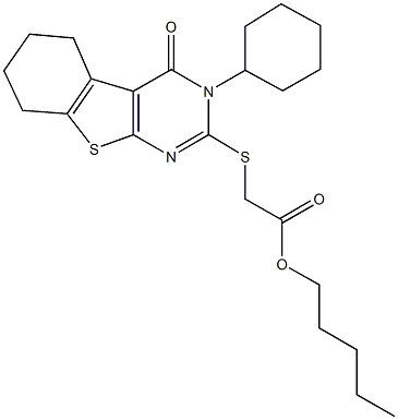 pentyl [(3-cyclohexyl-4-oxo-3,4,5,6,7,8-hexahydro[1]benzothieno[2,3-d]pyrimidin-2-yl)sulfanyl]acetate Struktur