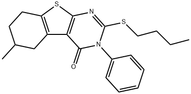 2-(butylsulfanyl)-6-methyl-3-phenyl-5,6,7,8-tetrahydro[1]benzothieno[2,3-d]pyrimidin-4(3H)-one Struktur