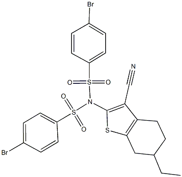 4-bromo-N-[(4-bromophenyl)sulfonyl]-N-(3-cyano-6-ethyl-4,5,6,7-tetrahydro-1-benzothien-2-yl)benzenesulfonamide Struktur